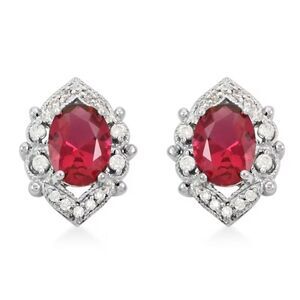 Simulated Ruby and Simulated Diamond 3.60 ctw Stud Earrings